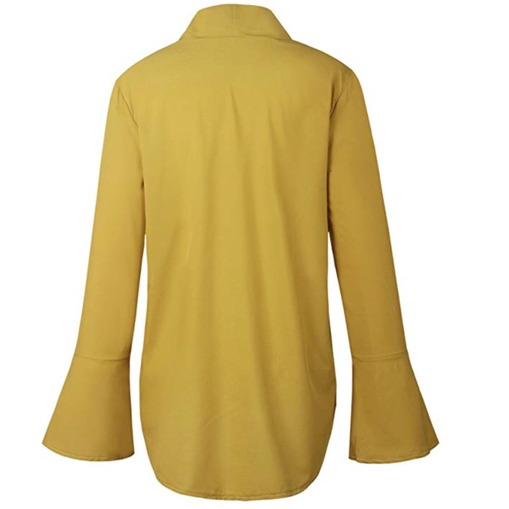Amo Mustard Bow Tie Long Bell Sleeves Blouse - Picture 6 of 6